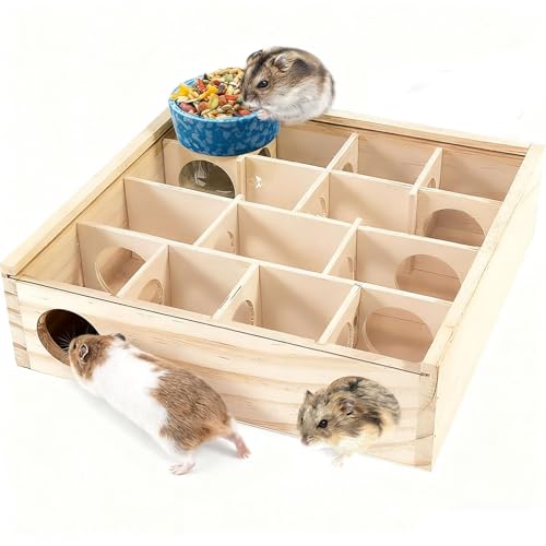 Wooden Hamster Tunnel Maze with Cover (Transparent-top hamster hideaway)
