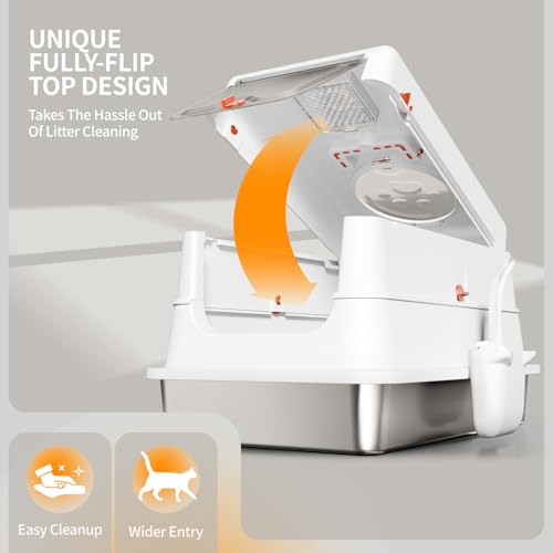Stainless Steel Cat Litter Box with Lid (White)