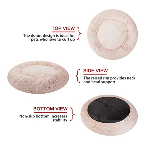 Calming Fluffy Donut Dog Bed for Medium Dogs (30.0"L x 30.0"W x 8.0"Th / Pink)