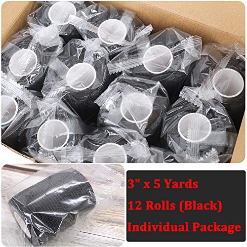 12 Rolls Elastic Self Adhesive Bandage Wrap 3 Inch (3 Inch-12 Count Black)