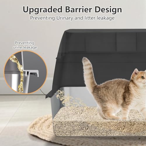 Stainless Steel Litter Box with Lid (Black / X-Large)