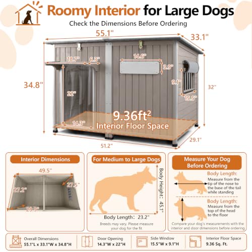 55" XL Insulated Outdoor Dog House for Large Dogs