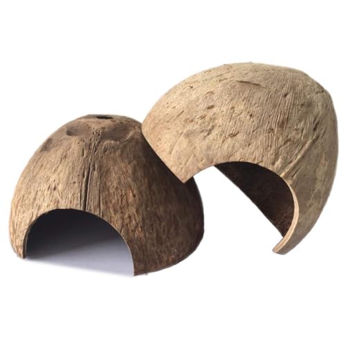 2 PCS Natural Coconut Reptile Hideouts Lizard Coco Hut Hermit Crab Hut Aquarium Fish Hide Cave Spider Snail Climber Toys (Smooth Surface / 2 PCS)