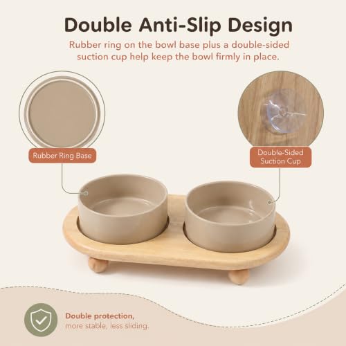 Raised Cat Bowl 5.1” Elevated Ceramic Cat Food and Water Bowl Set (Greige)