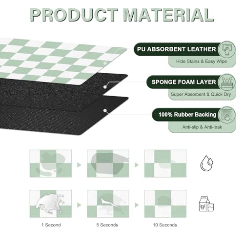 Pet Feeding Mat (16"L x 24"W / Green & White)