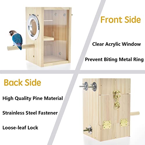 Bird Nest Box Parakeet Breeding Nest Box Bird Nest House Wooden Acrylic Transparent Breeding Box for Finch Lovebirds Cockatiel Budgie Conure Parrot (X-Small)