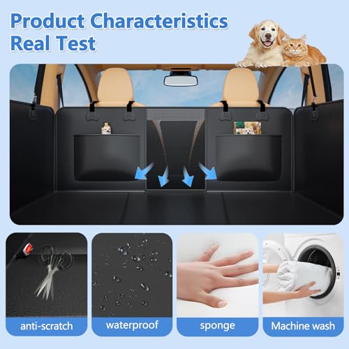 Hard Bottom Dog Car Seat Cover for Back Seat (Black Faux Leather / L：For Cars/ Mid-Size SUV/ Small Truck)