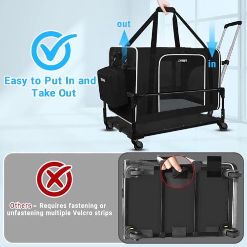 Extra Large Cat Carrier with Wheels and Litter Box for Car Travel (Black and Wheeled)