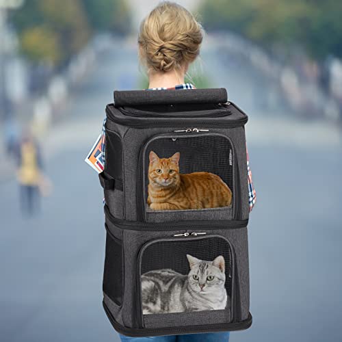 2-in-1 Double Pet Carrier Backpack for Small Cats & Dogs, Black (Black / 14.6"L x 11.2"W x 21.6"H)
