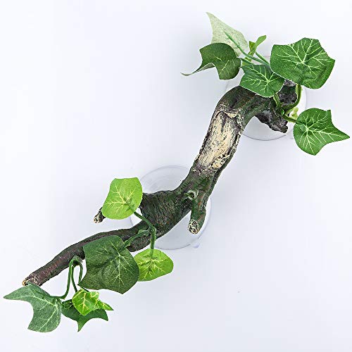 Reptile Corner Branch Terrarium Plant Decoration with Suction Cup for Amphibian Lizard Snake Climbing (Climbing Branch)