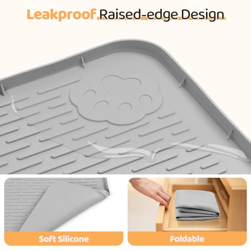 Dog Food Mat 57''x40'' Extra Large Dog Mat for Food and Water (57"L x 40"W / Light Grey)