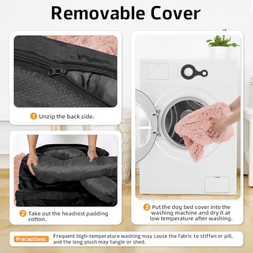 Calming Dog Bed Fluffy Plush Dog Mat for Furniture Protector with Removable Washable Cover for Large Medium Small Dogs and Cats (Pink / 45.0"L x 37.0"W x 6.0"Th)