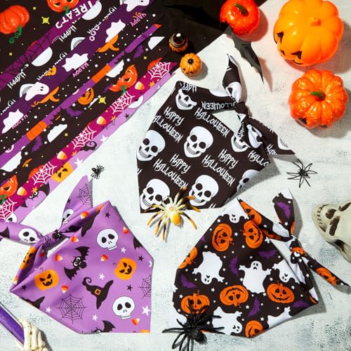 50 Pcs Halloween Dog Bandanas Bulk (Ghost Pattern / 25.6 x 17.7 x 17.7 Inch)