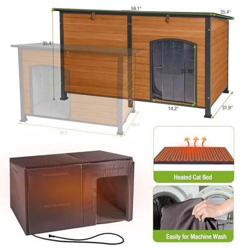 Heated Dog House Outdoor 59.1" Extra Large Dog Kennel with Metal Frame Insulated Dog Crate Cage for Large Dogs Outside with Heater and Insulated Liner