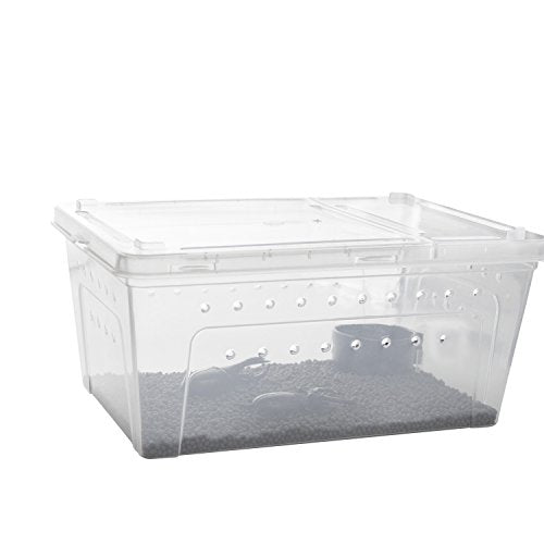 Portable Reptile Terrarium Habitat for Mini Pet Houses Breathable Holes Stackable Container (2PCS-Clear-M)