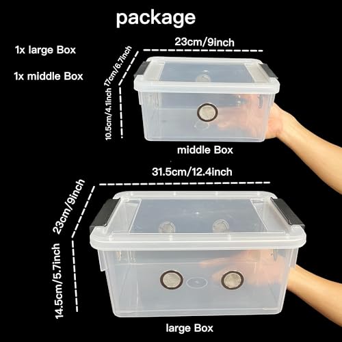 2pcs Large Reptile Feeding Box Snake Breeding Box Plastic Reptile Tank for Sling