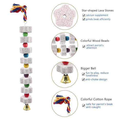 2 Pack Mineral Block Chew Toys with Colorful Beads and a Bell (Grey)
