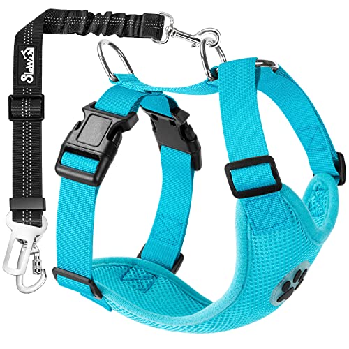 Dog Seat Belt and Harness for Car (Light Blue / Large)