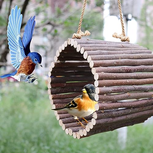 Natural Apple Wood Parrot Hammock & Tree Caves (Small / Hemp Rope Style)