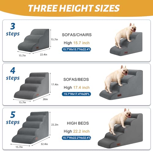 Dog Stairs for High Bed (Grey / Standard 5-Step 22.2"H)