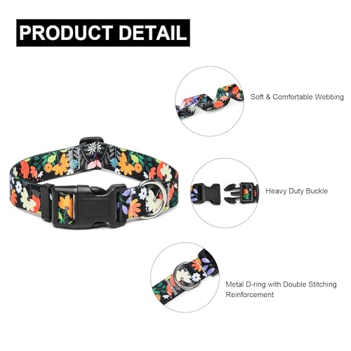 Adjustable Dog Collar (Large / Floral Orange)