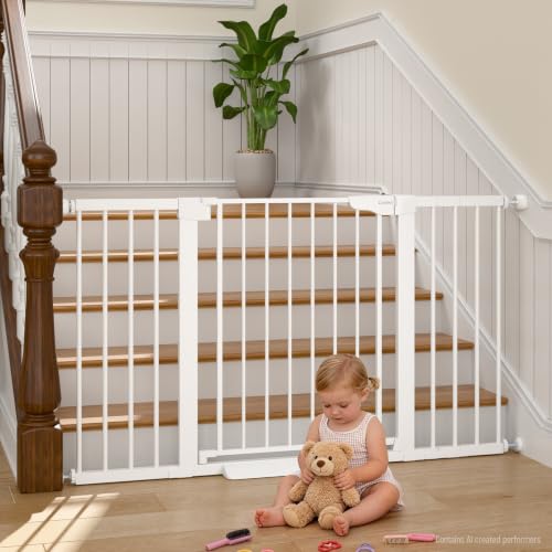 30 54" Extra Wide Baby Gate for Stairs (White / 30"-54" W x 30.5" H)