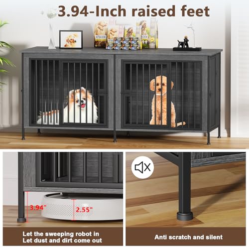 63" Dog Crate Furniture for 1 or 2 Dogs (Dark Grey / 63.0" x 23.6" x 27.9")