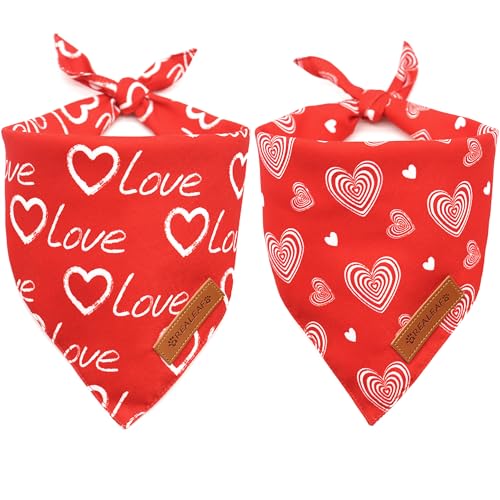 Valentines Day Dog Bandanas 2 Pack (Red / X-Large)