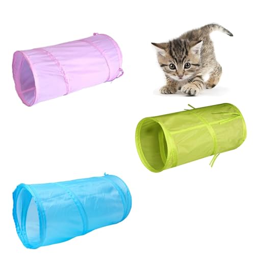 Cat Tunnel for Indoor Small Cats Kittens Rabbits (20 Inch (Pack of 3) / Light Pink, Light Green, Sky Blue)