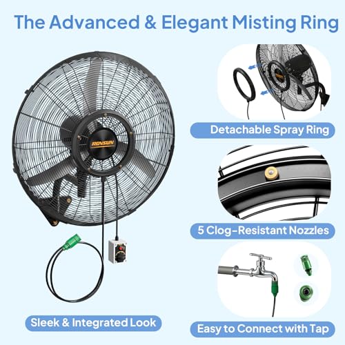 26" Wall Mount Mist Fan with Spray Ring & BLDC Motor