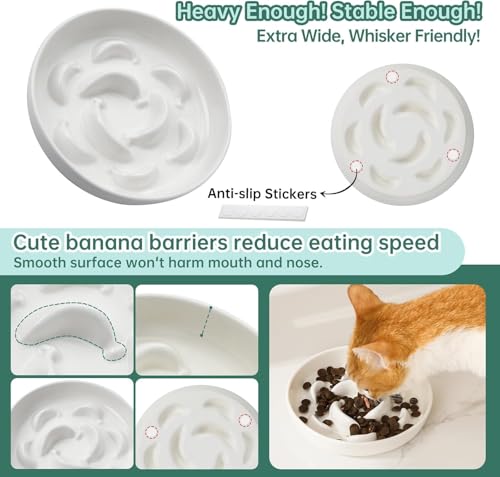 Ceramic Slow Feeder Cat Bowl (White / 1.2"H Standard)
