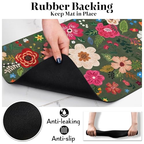 Dog Food Mats for Floors (Dark Green / 20"L x 12"W)