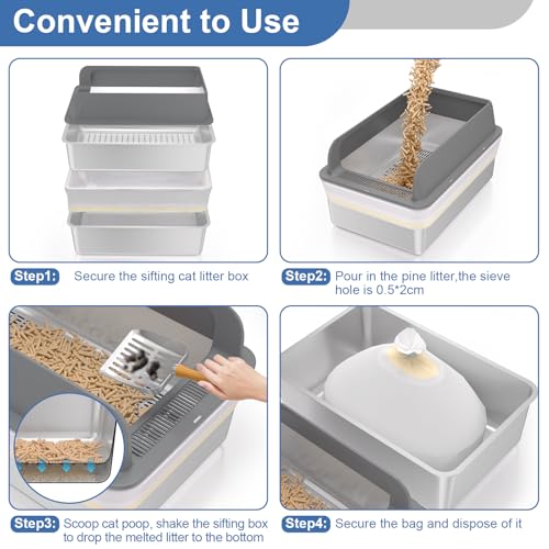 XXXL Stainless Steel Sifting Litter Box with Lid (XXXL:28''x20''x10'')