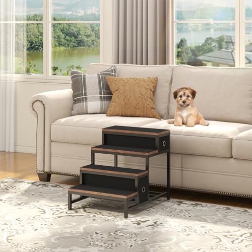 Pet Bunk Bed with Removable Stairs and 2 Drawers (Brown+Black)