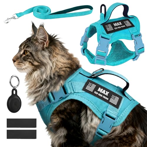 Tactical Cat Harness with Personalized Name Patch Escape Proof 7 (Blue)