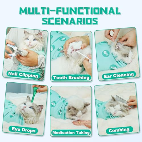 Cat Grooming Wrap for Nail Trimming (XL-31.5in ( Weight:＜ 25lbs ) / GreenBone)