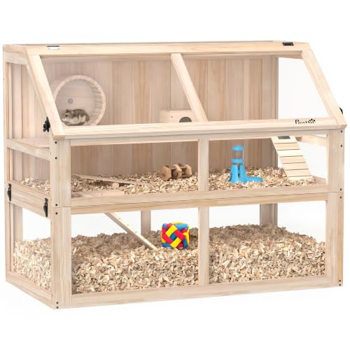Wooden Hamster Cage 3 Tier for Dwarf Gerbil 37"x21"x30" Natural (Natural Wood / 37.4"L x 20.9"W x 29.9"H)