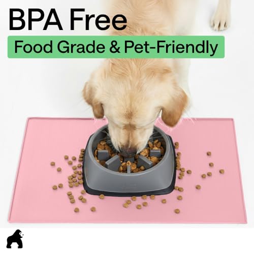 Dog Food Mat 100% Waterproof Silicone (Pink / 23"l X 15"w)