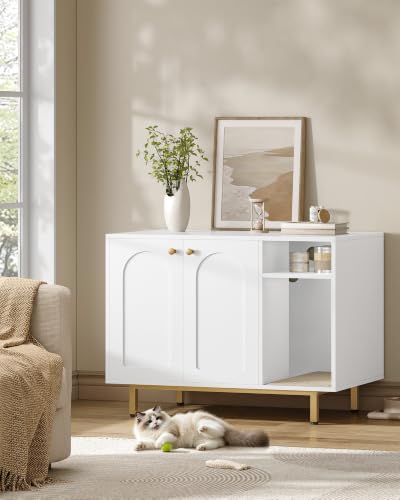 Cat Litter Box Enclosure (White and Gold / 31.4"L x 19.6"W x 24"H)