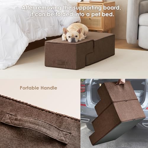 Dog Stairs for Bed 18" H (Brown / Extra Wide 16.5" x 28" x 18")