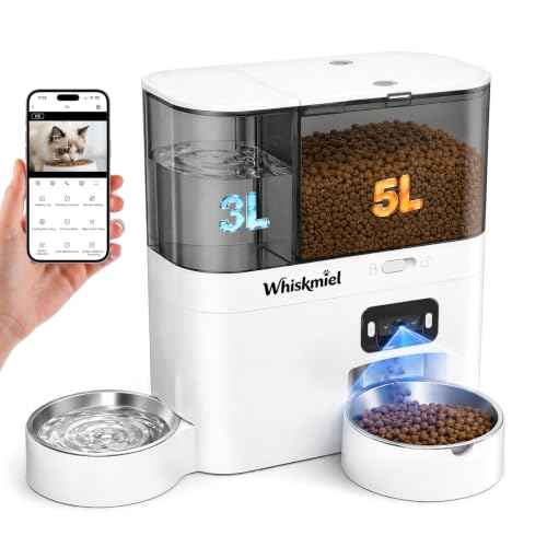 5L Automatic Cat Feeder with Camera & 3L Water Dispenser (White - Video)