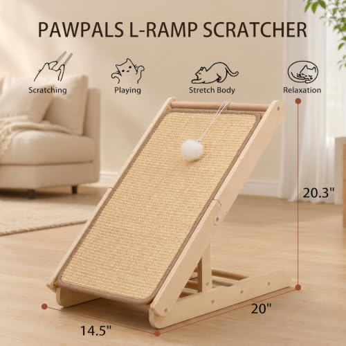 Sisal Cat Scratcher Ramp Adjustable L Shape Scratching Post (Large-Adjustable)