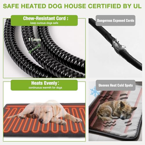 Heated Dog House Extra Large Outdoor with Bowls Weatherproof Dog Kennel with Heating Pad Anti