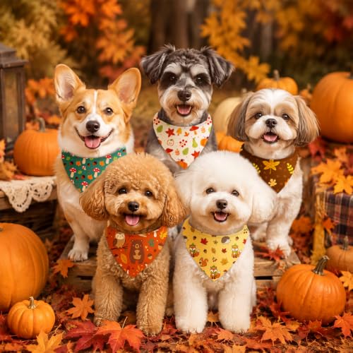100 Pcs Fall Dog Bandanas Bulk Autumn Leaf Pumpkin Acorn Mushroom (Woodland Autumn / 19.7 x 13.8 x 13.8 Inch)
