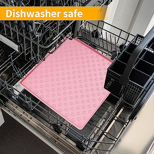 2 Pack Pet Placemat for Dog and Cat (11.8"L x 11.8"W - 2 Pack / Pink)