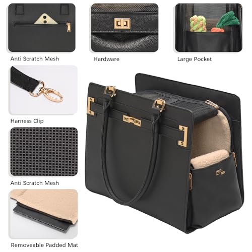 2-in-1 Stylish Dog Purse Carrier Soft-Sided Carriers Travel Tote Bag for Small Dogs Cats, Fashion Foldable Pet Bag for Puppies Small Animals with Pockets (Black, 15" L x 7.5" W x 12.2" H) (Black / 15.0"L x 7.5"W x 12.2"H)