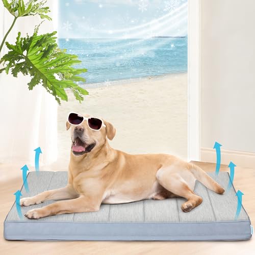 Cooling Dog Bed for X Large Dogs (Grey / 41"L x 27"W x 3"H)