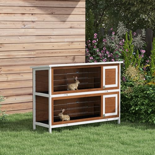 54" 2 Story Large Rabbit Hutch Bunny Cage (Coffee Brown)