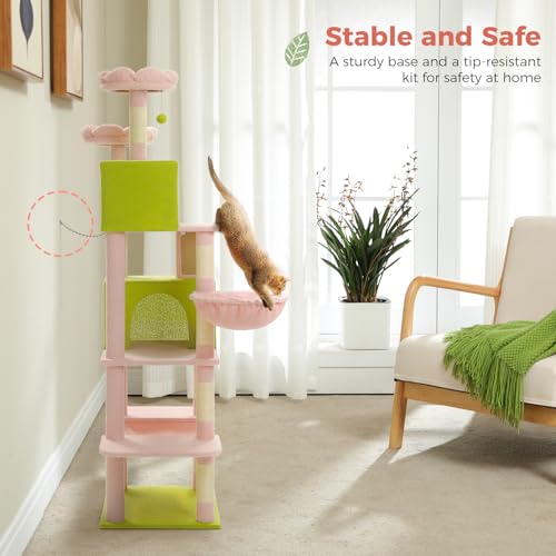 Flower Cat Tree Tall 70.8" for Adult Indoor Cats (70.8" Tall Cat Tree / Pink)