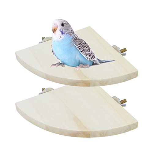 Bird Perch Stand 2 Pack Wooden Platform Corner Ledge for Budgies Cockatiels Conures African Greys Rats Gerbils Chinchillas Squirrels
